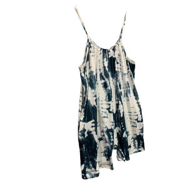 5XL Womens Soft Tie Dye Romper Blue White Pockets - Picture 2 of 9